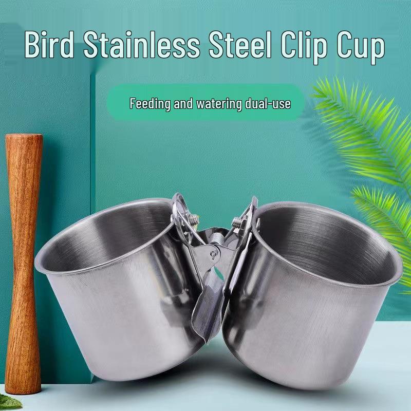 Stainless Steel Bird Feeder Cup for Budgies and Cockatiels - Food and Water Dish Birdcage Accessory.
