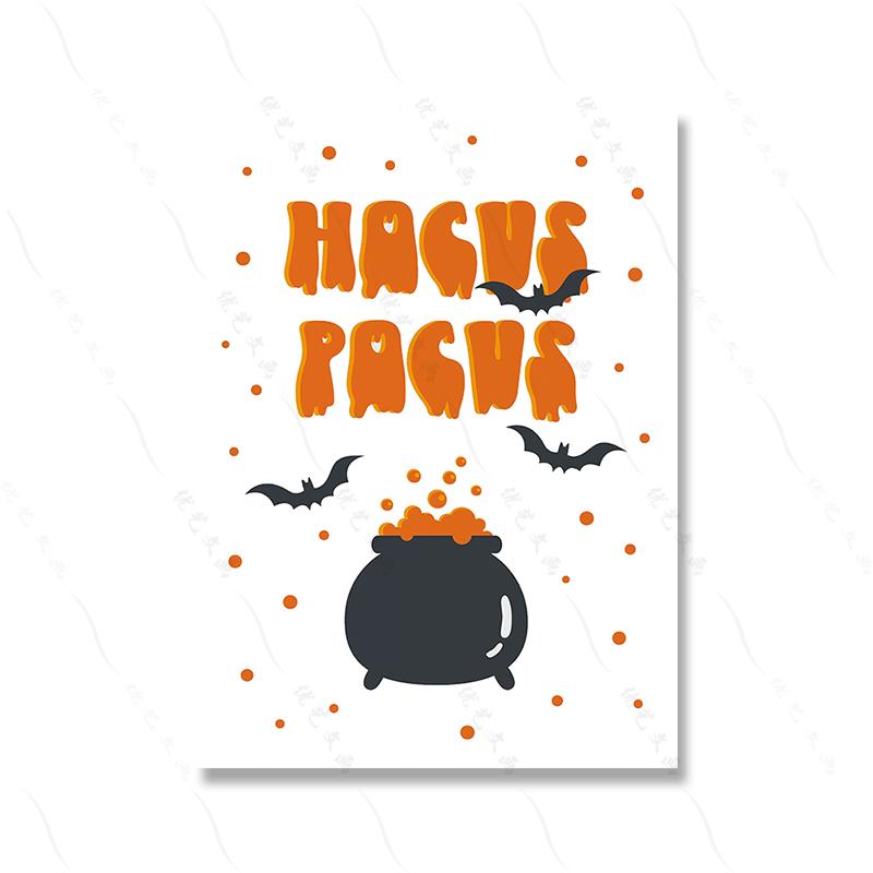 Halloween Poster Print Boho Sign Decor Art Ghost Pumpkin Wall Canvas Painting Kid Room Home Black Cat Bat Spider Web Picture