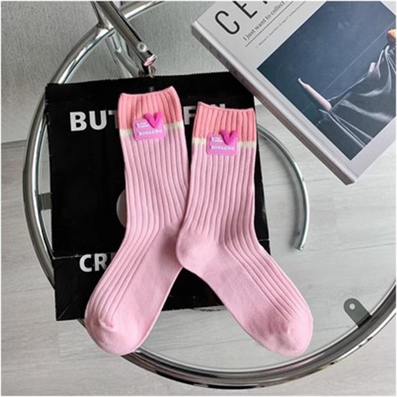 

Дофаминовые двухцветные гольфы до середины икры с нашивкой в виде сердца для женщин - Осень/Зима Silicone Heart, Single Pair розовый