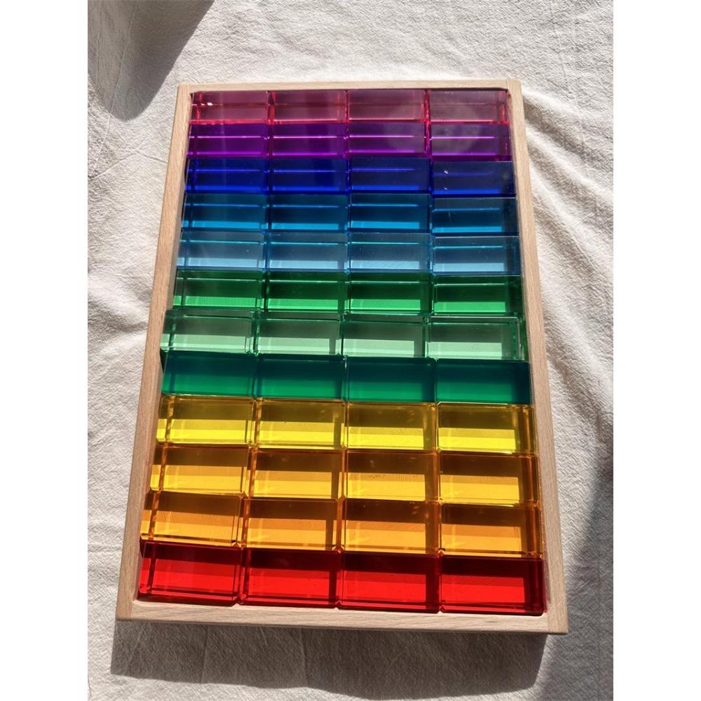 Nový design Montessori hračky prohlédnou duhové Lucite stohovací bloky Akryl Vysoce transparentní pro děti Open Play
