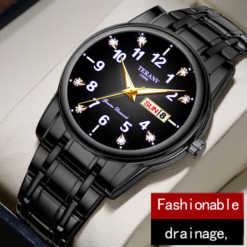 Men's Luminous Dual-Calendar Waterproof Fashion Watch with Alloy Steel Band