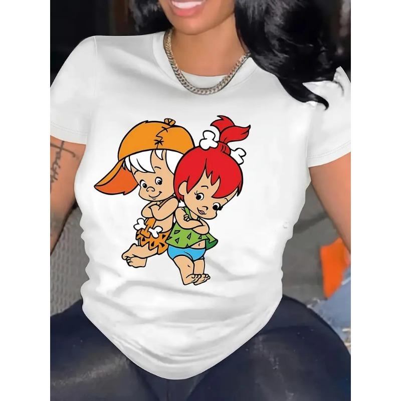 Women's Personalized Pattern 3D Printed White Short Sleeve Casual Short Sleeved Round Neck T-shirt