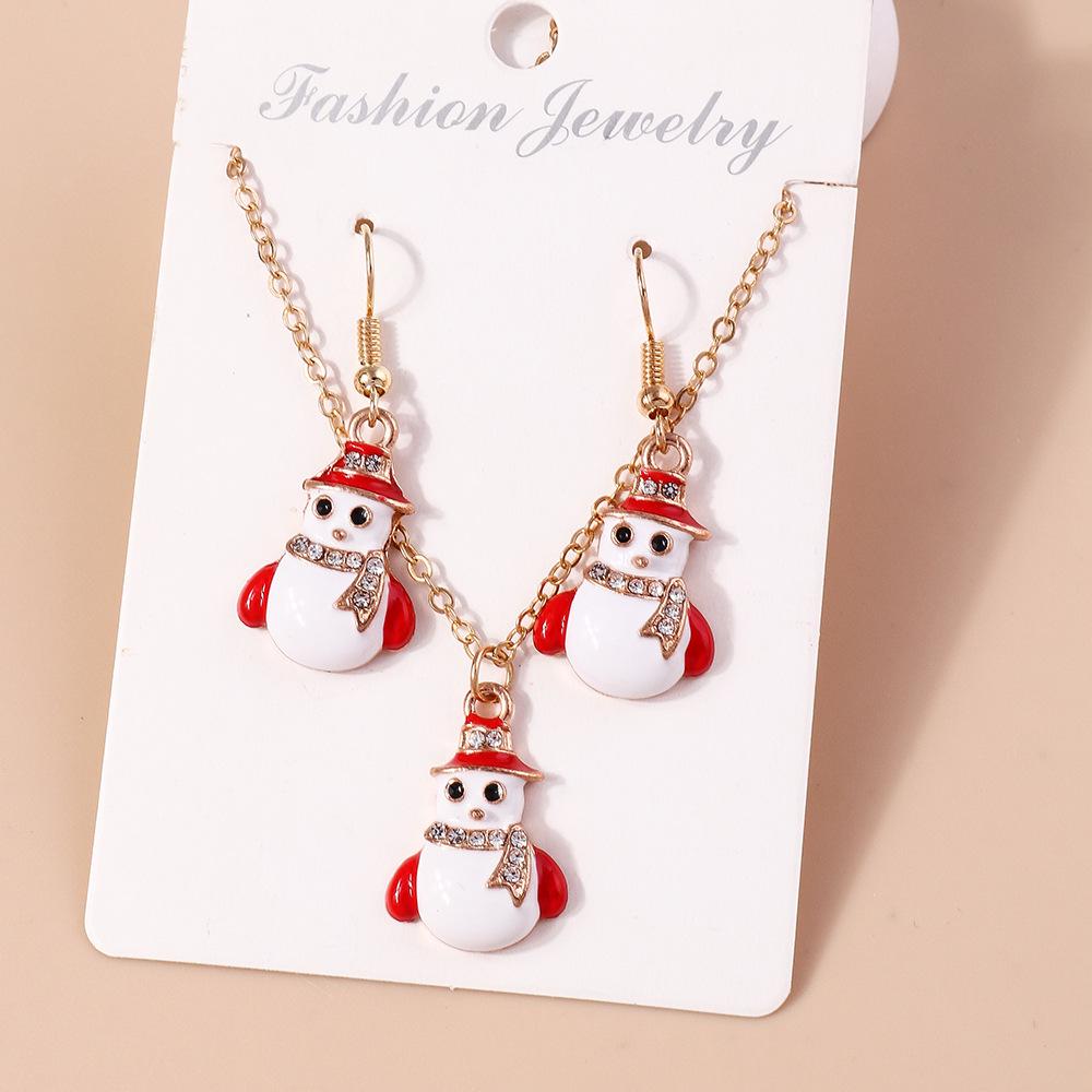 European & American Christmas Necklace Set: Reindeer, Cane, Santa Claus & Tree Pendants