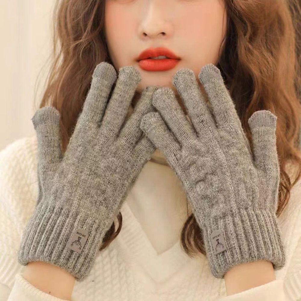 Solid Color Knitted Woolen Gloves Touchscreen Full Finger Gloves Soft Men Knitted Gloves  Male
