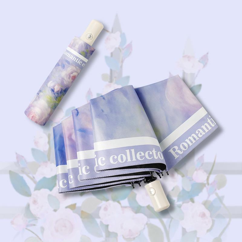 Triple Fold Umbrella Black Glue Chinese Style Peony Sun Protection Umbrella Anti UV Clear Umbrella Sun Umbrella Folding Umbrella