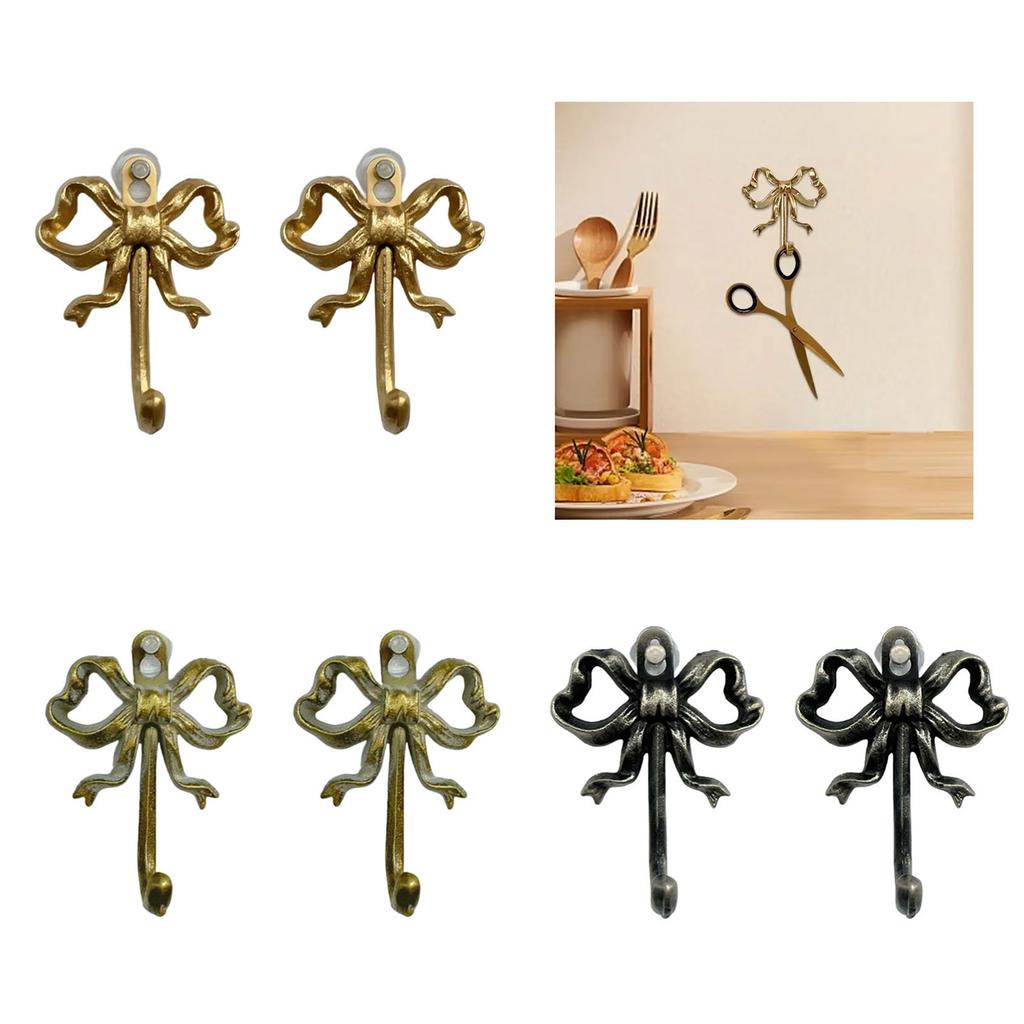 2Pcs Vintage Iron Bowknot Hook Metal Decorative Wall Hook Rustproof Bathroom Hanger for Towel Coat Key Organizer
