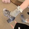 Retro ballet style thick heel light mouth single shoes women's 2025 new spring and autumn with skirt bow Mary Jane high heels