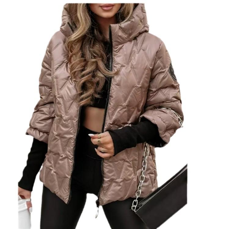 2024 Women's Autumn/Winter Hooded Patchwork Cotton Jacket- Loose Fit, Long Sleeve Fashion Coat