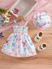 Süßes Blumenprint-Kleid und Sonnenhut-Set für Kleinkinder und Mädchen Sommer-Freizeit-Outfit für Urlaub Strandkleidung