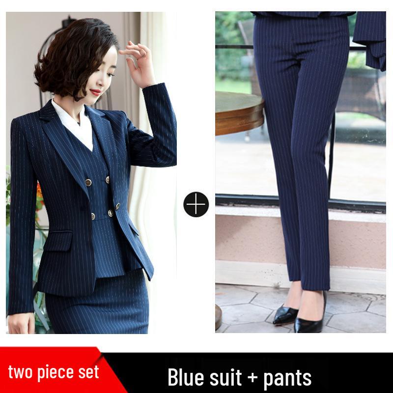 2025 Stylish Luxury Striped Suit Set: Slimming Professional Aviation & Rail Crew Uniform