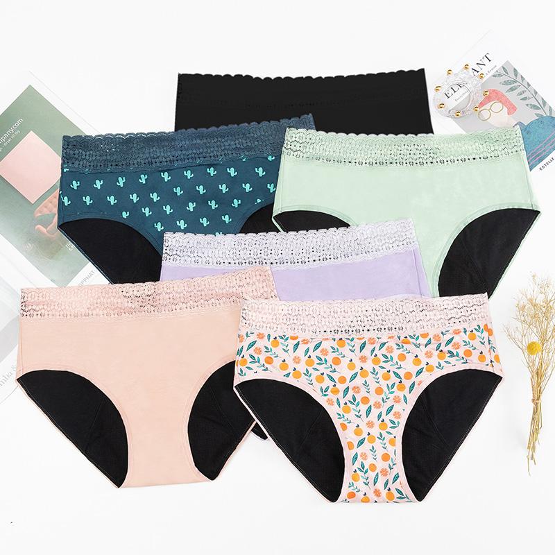 Factory Supply Cotton Breathable Reusable Period Underwear Leak Proof 4 Layers Absorbent Thin Menstrual Underwear for Women