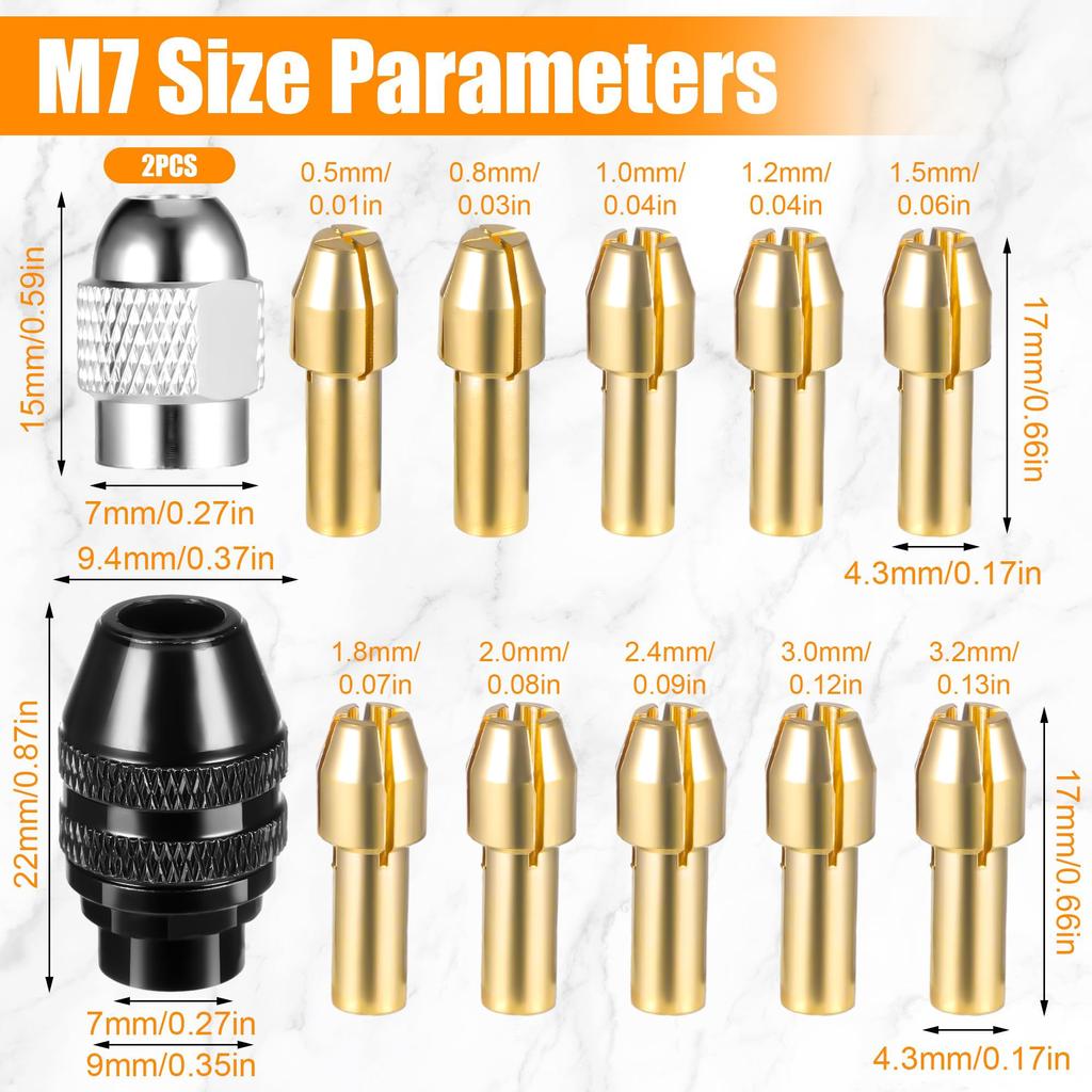 Mehrfachspannfutter 15-teiliges Set Messing Spannmutter-Kit Set Ersatz Schnellwechsel-Spannfutter ohne Schlüssel Rotierendes Werkzeug Zubehör