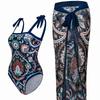 Printed Tie Back Sexy One Piece Bikini Swimsuit Two Piece Set With Cover Up Fashion Elegant Beach Vacation Outfit