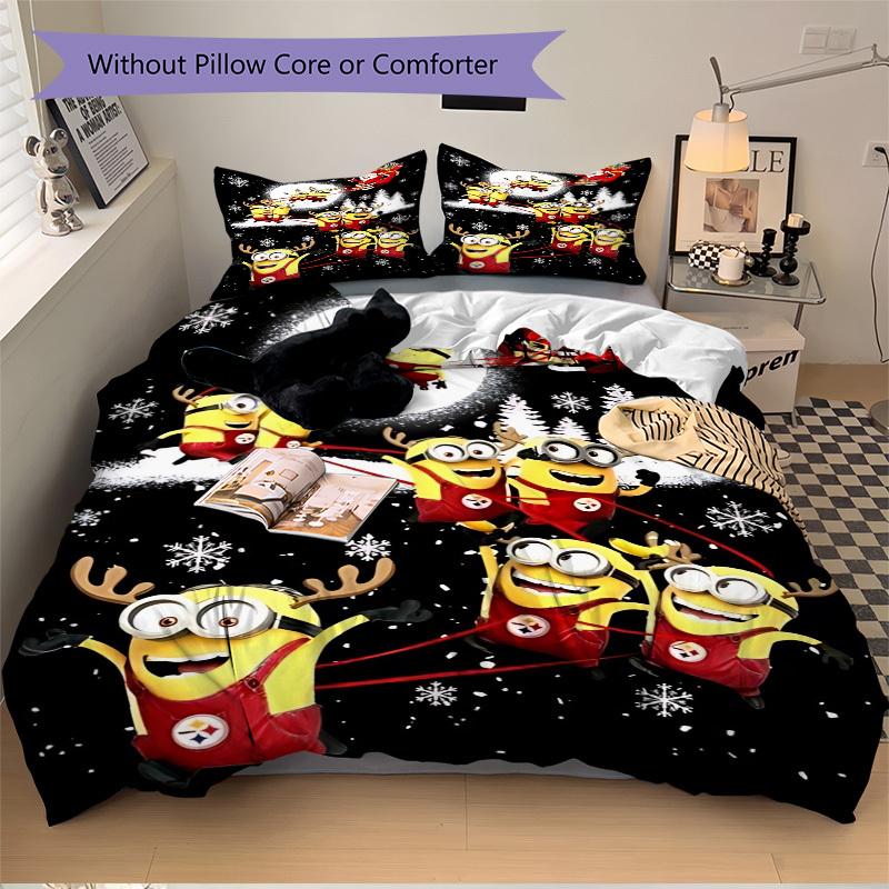 3pcs Minion Christmas Duvet Cover Set - Machine Washable, Includes 1 Duvet Cover and 2 Pillowcases, No Core Included yy251022171