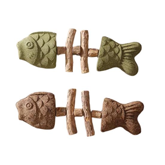 Natürliches Katzen-Kauspielzeug Fischgrätenform Katzenminze Silberrebe Kauspielzeug Zahnpflege Zahnreinigung Stick für Katzen Interaktives Spiel Mundgesundheit