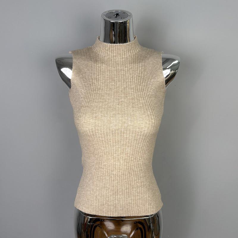 Slim Pure Desire Style Feminine Knit Vest with Half-High Collar