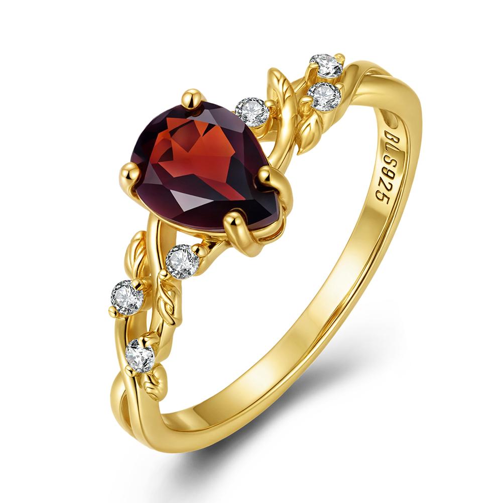 

Elegant 925 sterling silver ring January birthstone Natural pear garnet Leaf shape design fine jewelry for girl s birthday gifts US RING SIZE:6# красный