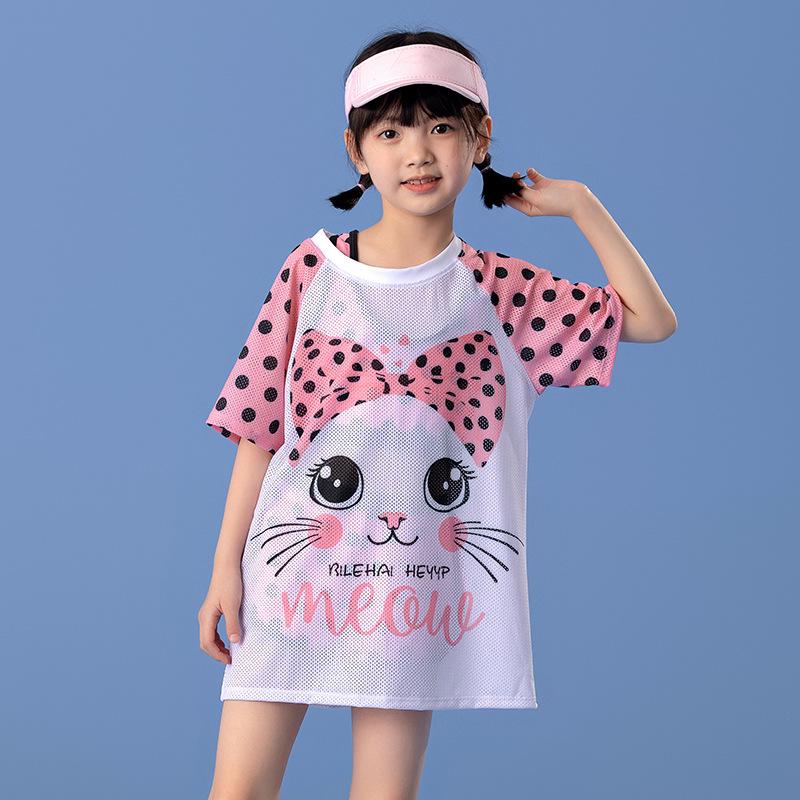 

Летний раздельный купальник для девочек: Детский купальник-солнцезащитный костюм из трех частей 2XL (120-130 cm)