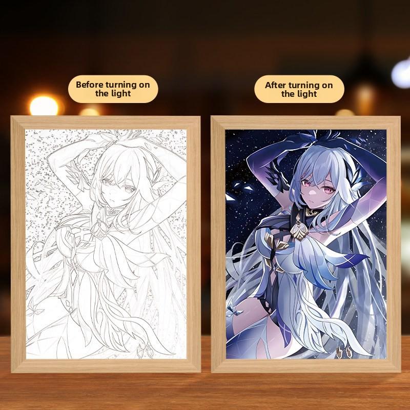 23cm/9.06in Genshin Impact Game Figure Mirror Light Painting Skock Peripherals Led Night Collectible Gift Birthday Bedroom Decor