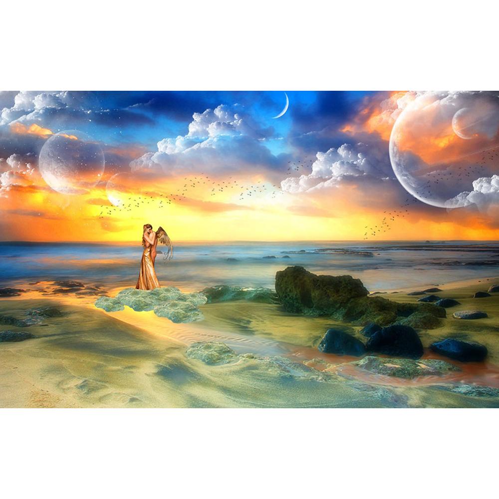 5D Diamond Painting Sunset Landscape Diy Round Water Diamond Embroidery Beach Mosaic Pattern Complete Design Home Decoration