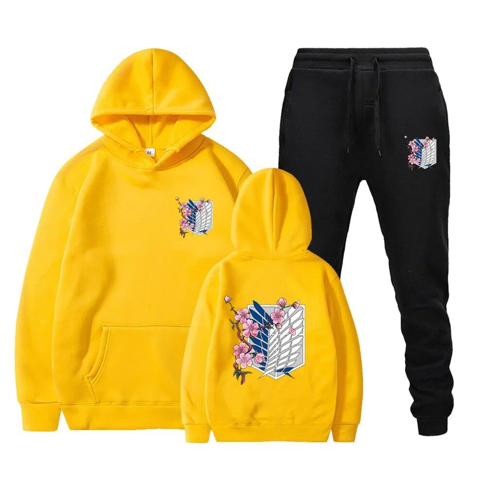 Podzimní a zimní pánská a dámská souprava kalhot s kapucí se vzorem předhrudí Sada kalhot s kapucí s potiskem pro neformální páry z ulice