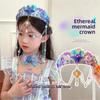 Round Tiaras Hairpin Mermaid Princess Headband Pearl Jewelry Tassel Crown Children
