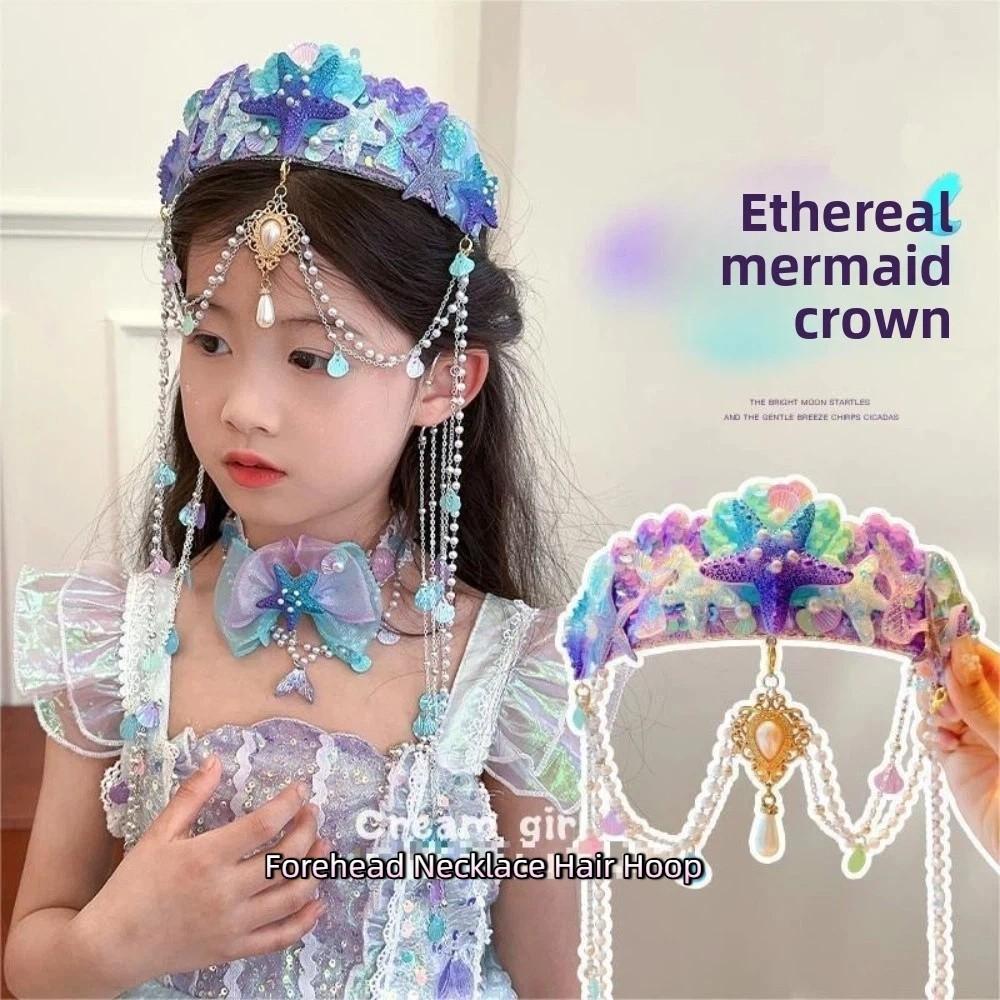 Tassel Mermaid Princess Headband Pearl Jewelry Tassel Crown Forehead Necklace Hair Hoop Children