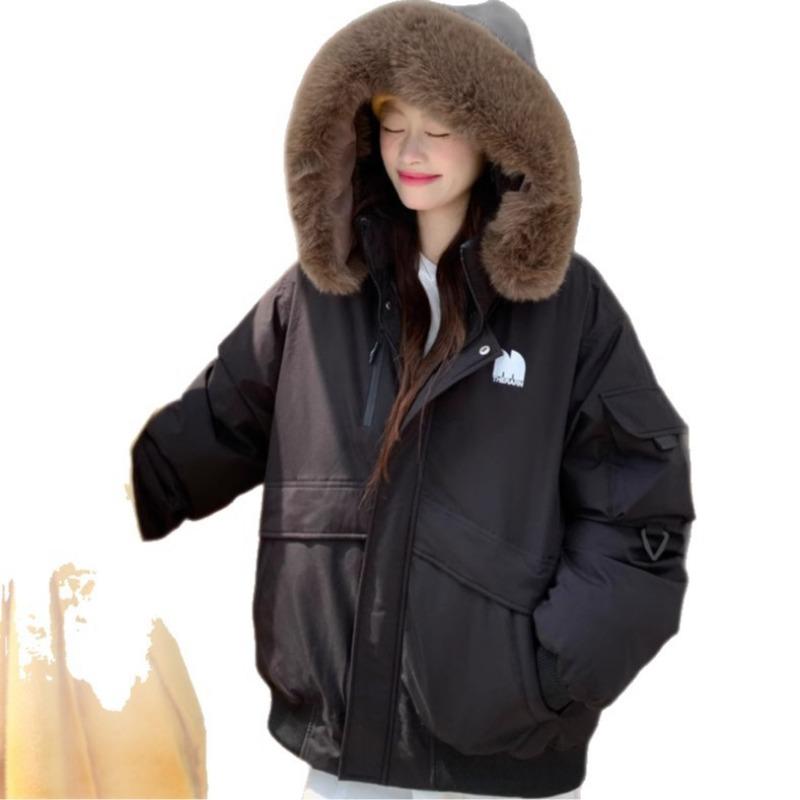 Real Shot New Temperament Large Size Women's Clothing Big Fur Collar Tooling Pie Overcome Loose Girlfriends Fashion Cotton Clothes Jacket