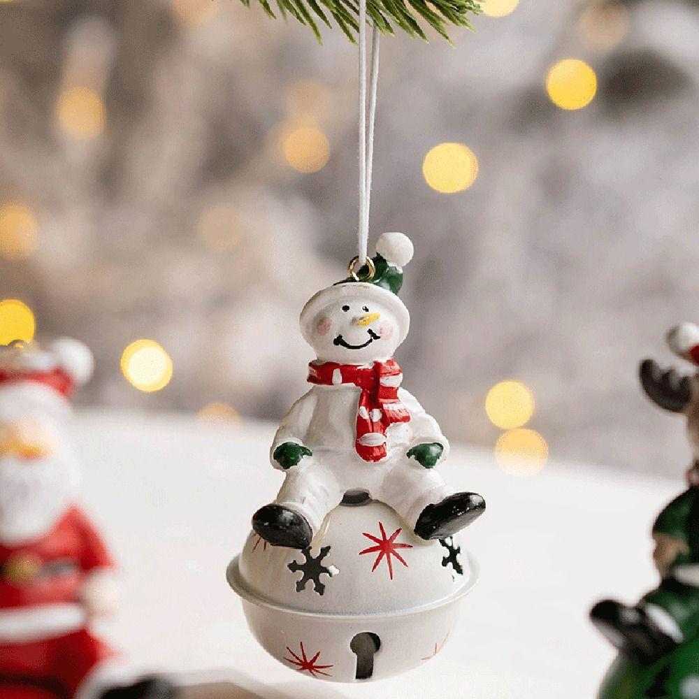 1pc Metal Christmas Bell Santa Clause Snowman Reindeer Jingle Bell Xmas Tree Decor Party Supplies Hanging Pendant DIY Accessory