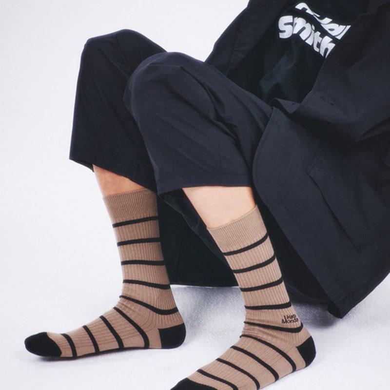 I Hate Monday [IHM2501M06] Man Socks Black Stripe Lip Socks