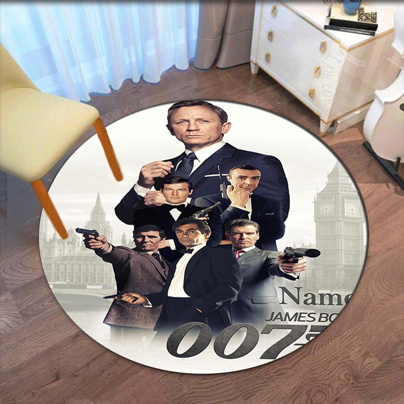 Custom Name 007 James Bond Printed Round Rug Carpet Chair Rug Area Rug Entryway Doormats,for Office Chair Living Room Bedroom Kitchen Room.