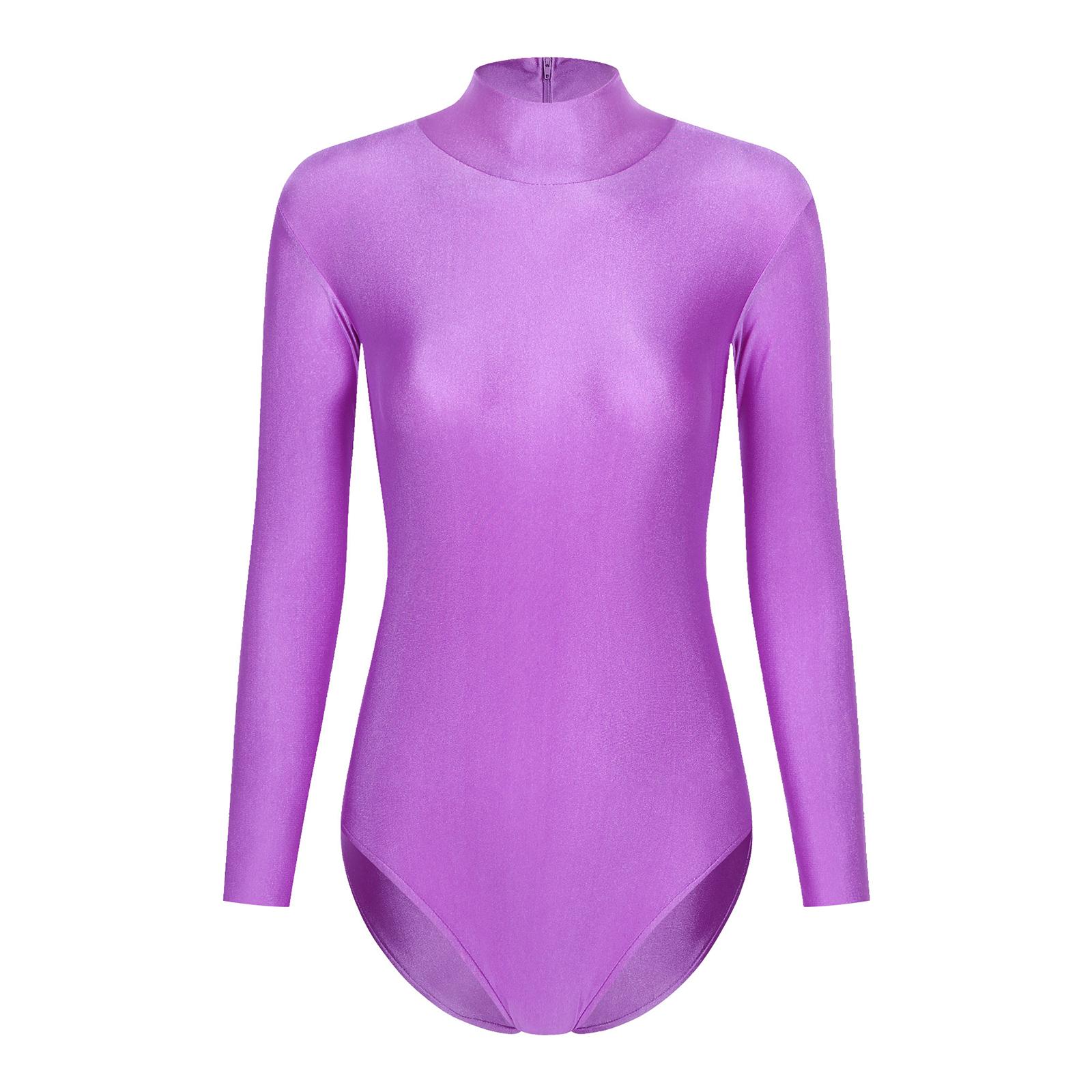 

Жіночий боді з високим коміром та довгими рукавами, однотонний, із застібкою-блискавкою на спині, еластичний, для гімнастики, акробатики, танців XXL