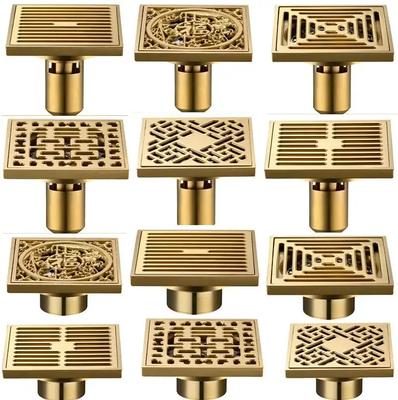 10*10cm Golden Floor Drain Brass Prevention Odor Thickening Drain Shower Bathroom Drainage Balcony Washing Machine Floor Drain