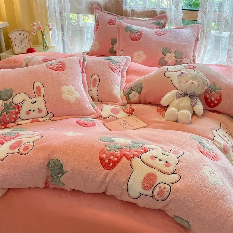 Winter Thickened Milk Fleece Bed Four-piece Set Flannel Warm Bed Sheet Quilt Cover Set