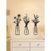 3 Piece Black Acrylic Floral Wall Art Set with Vase Modern Minimalist Home Decor Gift