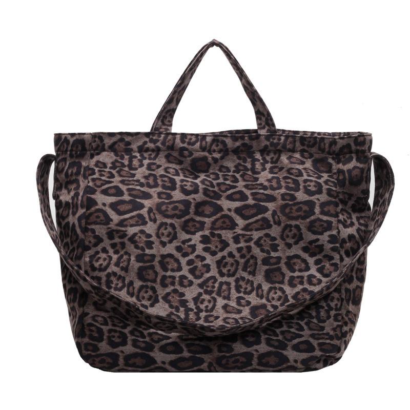 Leopard print canvas commuting lazy wind bag women's fashion portable large-capacity shoulder bag tote bag