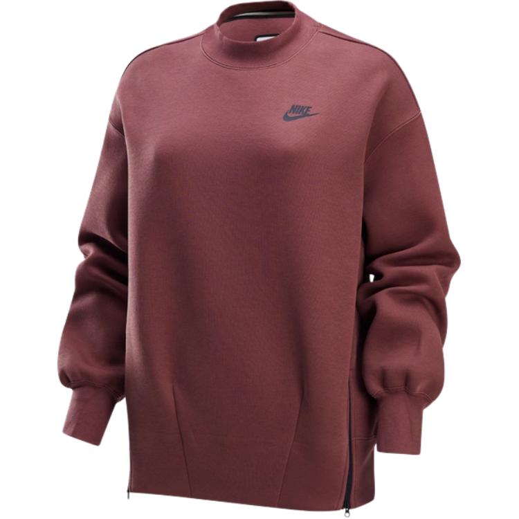 

New Nike Sportswear Tech Fleece Sweatshirt Women s Red Brown/Black FV8042-218 S