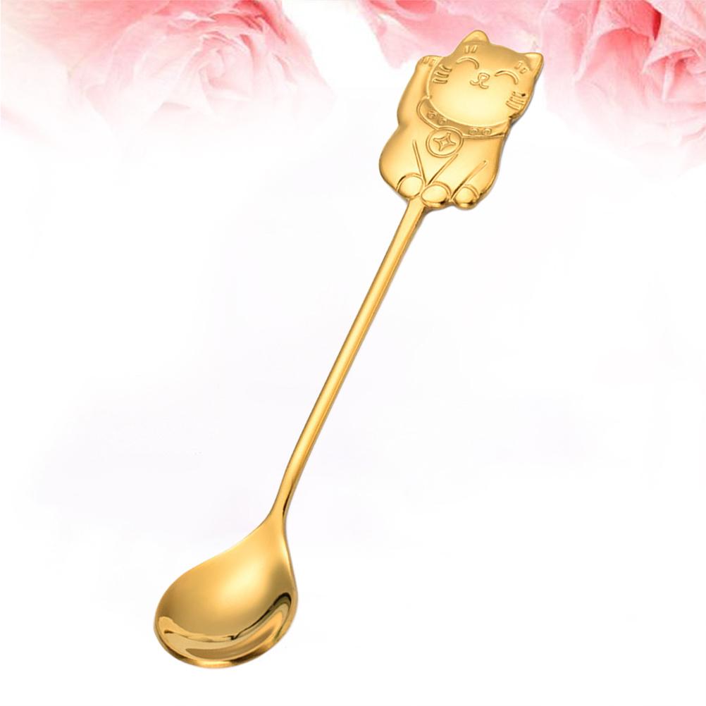 Luck Cat Coffee Stirring Spoon 304 Stainless Steel Colorful Creative Dessert Spoon For Tea Cappuccino Espresso Sugar
