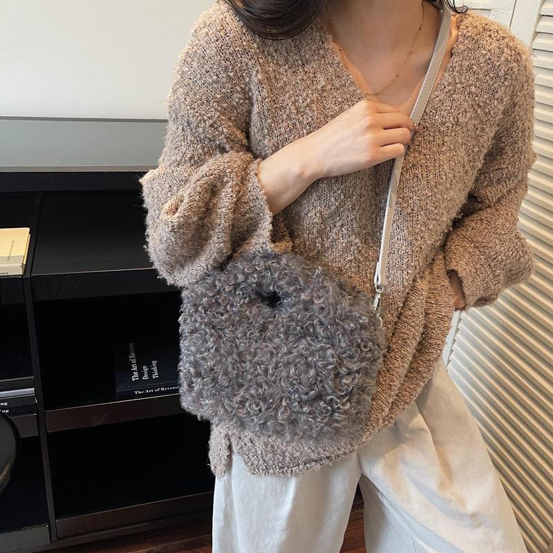 Autumn and winter handbags plush shoulder bags women's niche autumn fashion new textured oblique bags