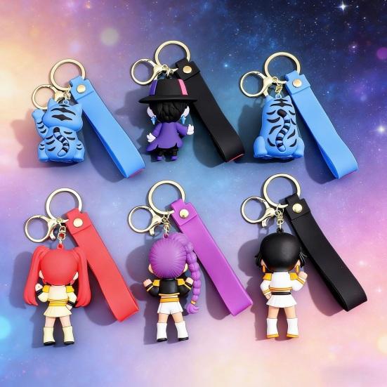 Keychain Pendant Cartoon Anime Design with Metal Lobster Silicone Keychain Clasp Wrist Strap Idol Group Keychain