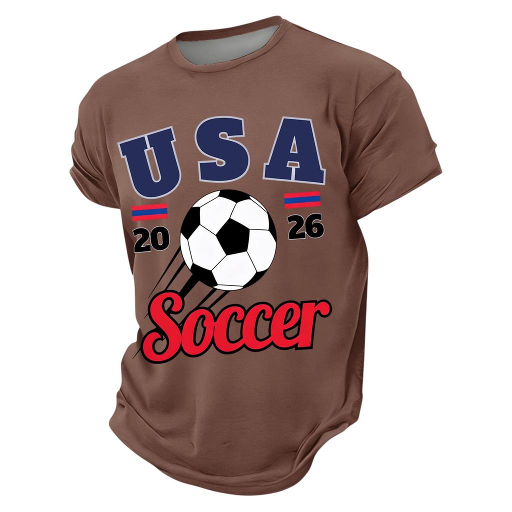 Men’s Casual Crew Neck Printed Short Sleeve Lightweight Breathable Top with USA 2026 Soccer Letter Graphic Design