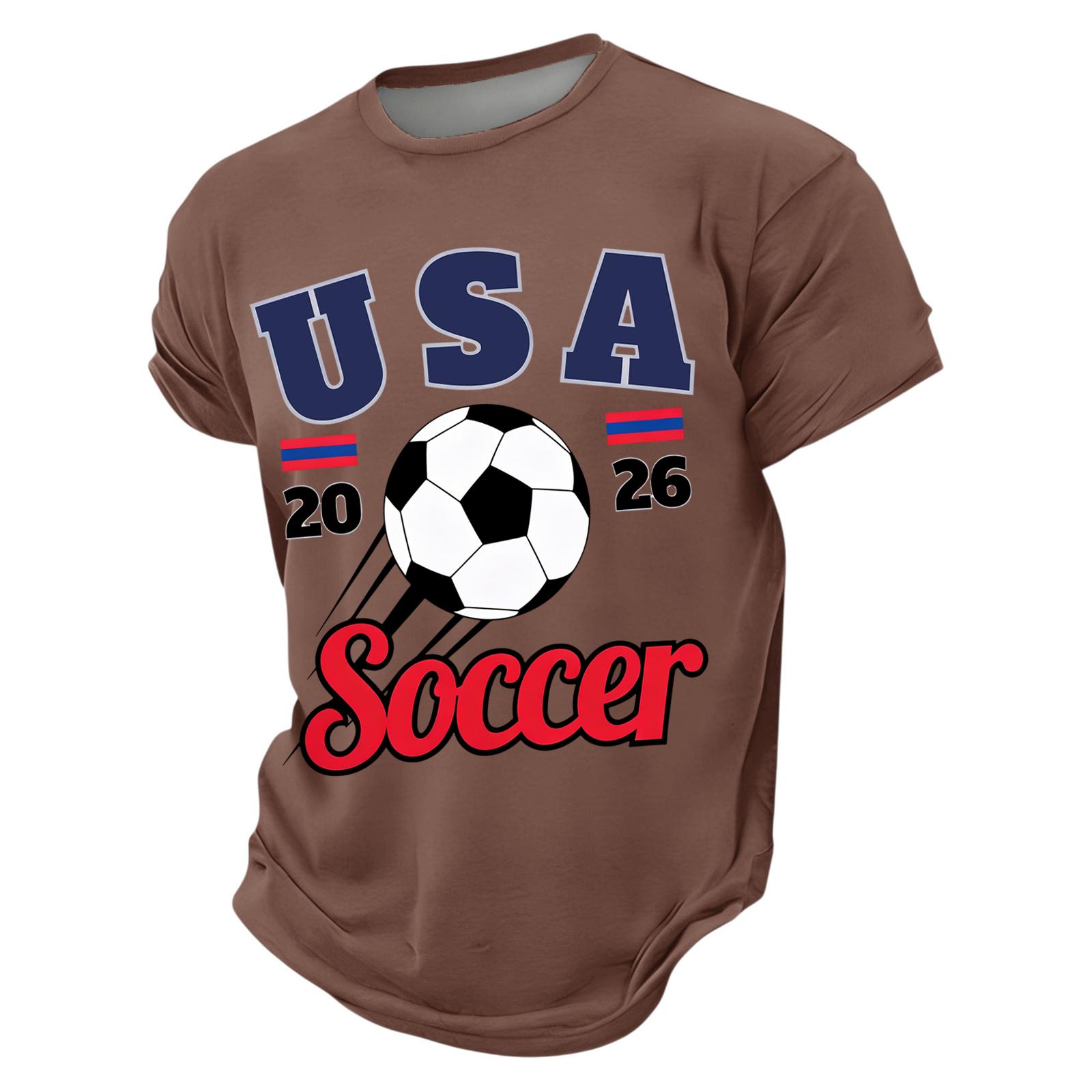 

Men’s Casual Crew Neck Printed Short Sleeve Lightweight Breathable Top with USA 2026 Soccer Letter Graphic Design XXXXL кофейный