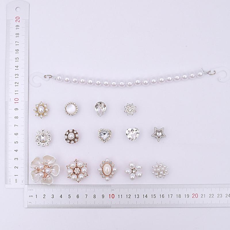 Σετ 15 τεμ. Πολυτελή μεταλλικά Στολίδια Παπουτσιών Αξεσουάρ Τρύπα Αγκράφα Παπουτσιού Προηγμένο Διαμάντι Μαργαριταρένια Αλυσίδα Στυλ Μπαλέτου DIY 3D Διακοσμήσεις Παπουτσιών