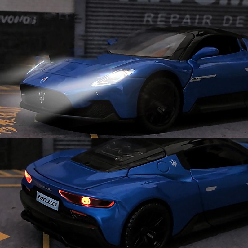 Maßstab 1/32 Maserati MC20 Coupe Legierung Sportwagen Diecast Metallmodell Sound & Licht Rückziehmotor Spielzeug Computer Schreibtisch Ornamente Kindergeschenk