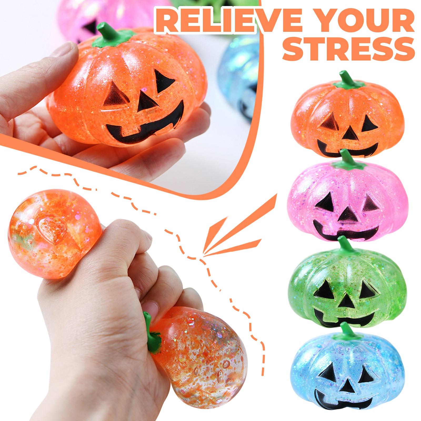

4Pack Halloween Pumpkins Stress Balls, Squeezes Balls Fidgets Toys For Kids Girls Boys Adults, Halloween Treats Bags Gifts Stress Relief Sensory Toys One Size