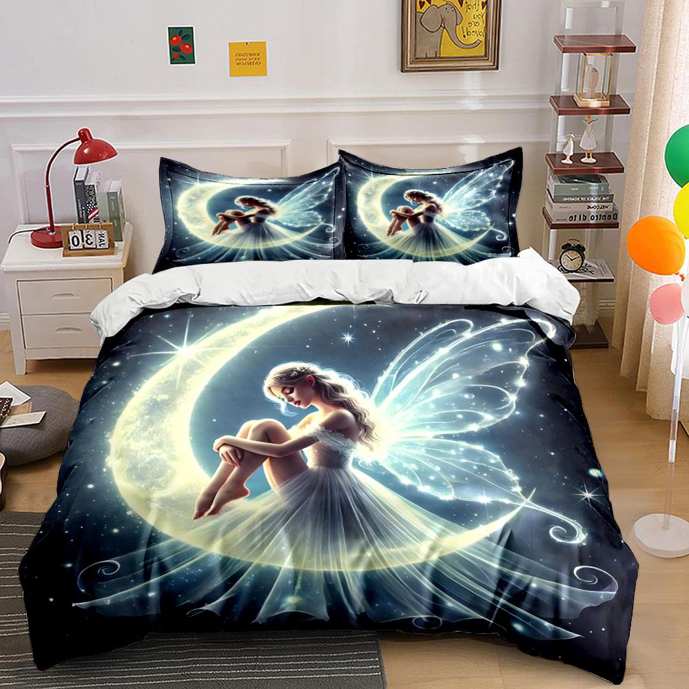 "Fairy Moonlight Art Prints" Soft Skin-Friendly Bedding Set Includes 1 Duvet Cover And 2 Pillowcase Gift