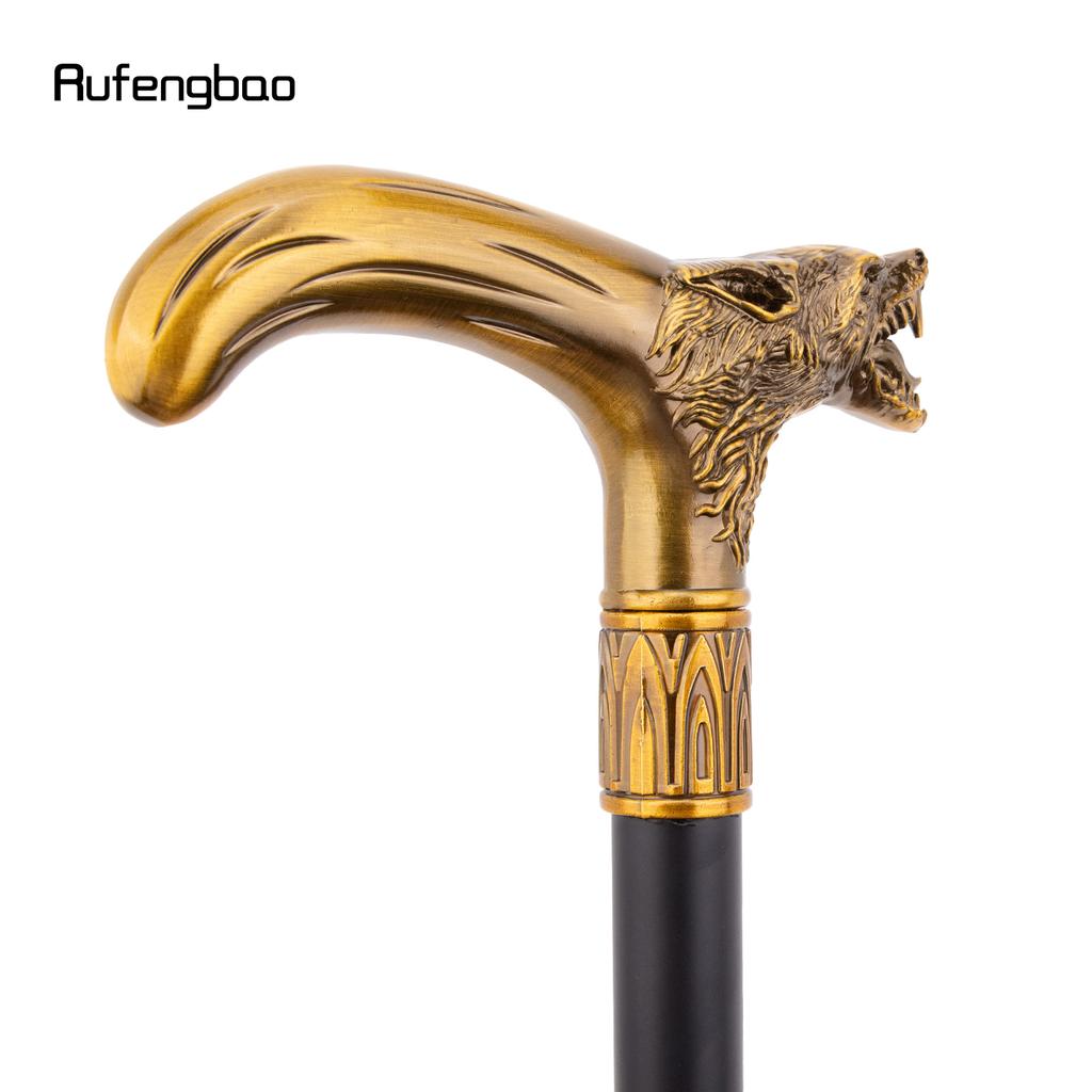 Yellow Wolf Head Biting Walking Cane Fashion Decorative Walking Stick Gentleman Elegant Cosplay Cane Knob Crosier 92cm