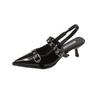 High heels women's summer 2025 new French bag head shallow mouth single shoes rear empty thin heel pointed versatile sandals women