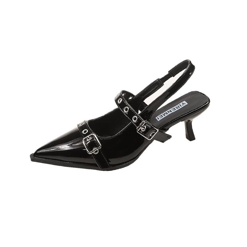 High heels women's summer 2025 new French bag head shallow mouth single shoes rear empty thin heel pointed versatile sandals women