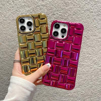 Coque de téléphone de luxe en cuir PU avec motif de grille 3D pour iPhone 14 11 12 13 Pro Max 14 Plus
